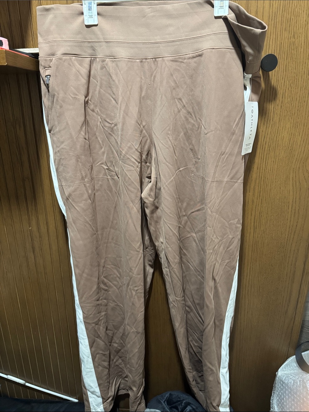 Athleta Pink-Tan Side-Stripe Jumpsuit Pants